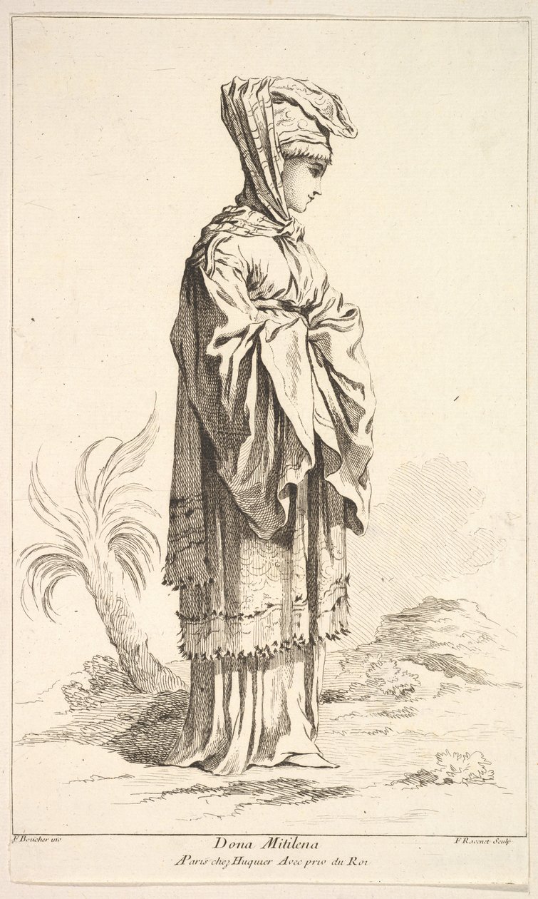 Doña Mitilena, del Recueil de diverses figures extranjeras Inventadas por F. Bouche, siglo XVIII de Simon Francois Ravenet