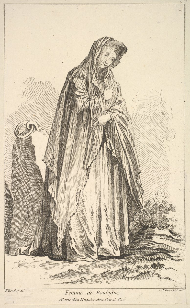 Femme de Boulogne, del Recueil de diverses figures extranjeras inventadas por F. Bo..., siglo XVIII de Simon Francois Ravenet