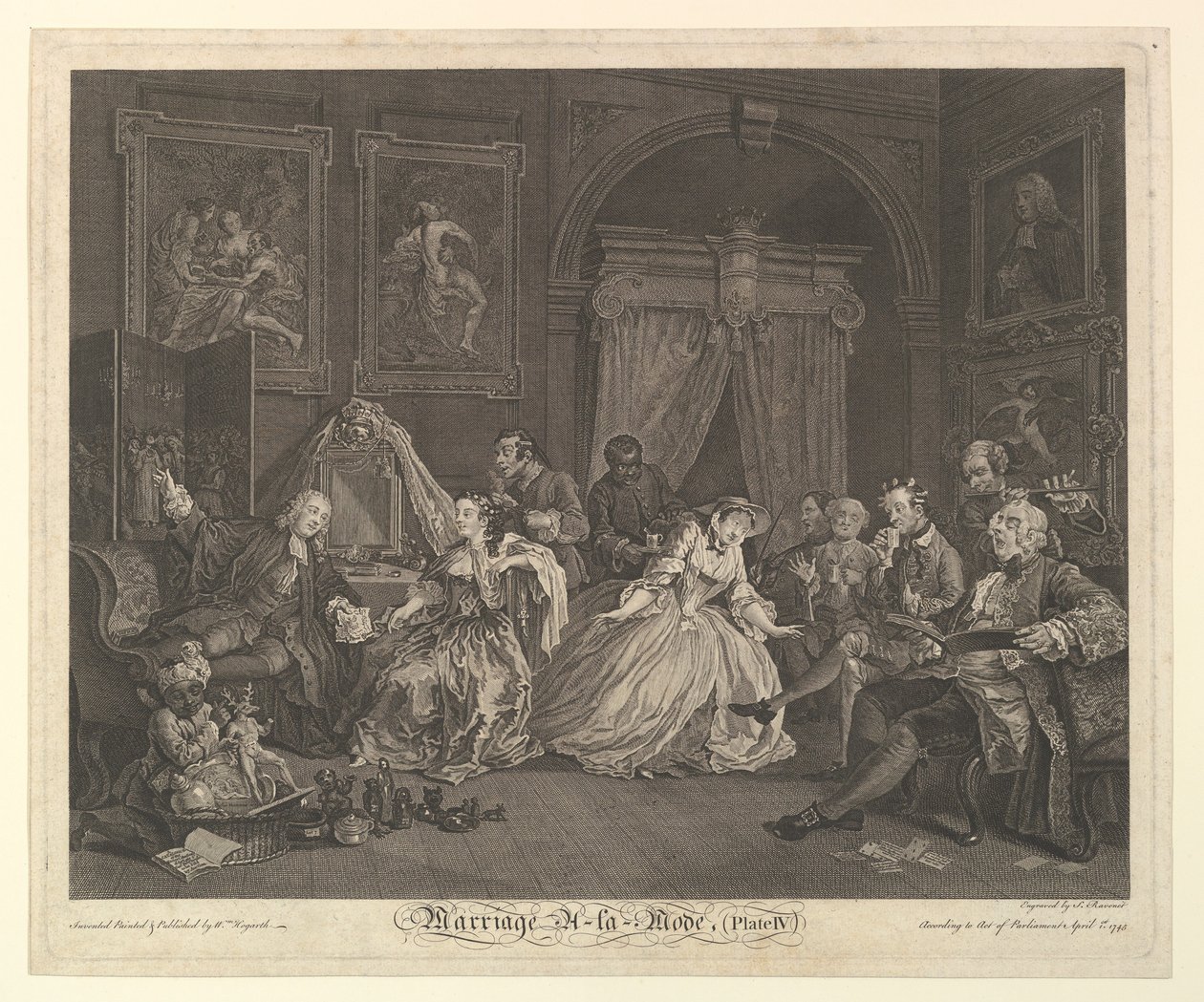 Matrimonio a la moda, Placa IV, 1 de abril de 1745 de Simon Francois Ravenet