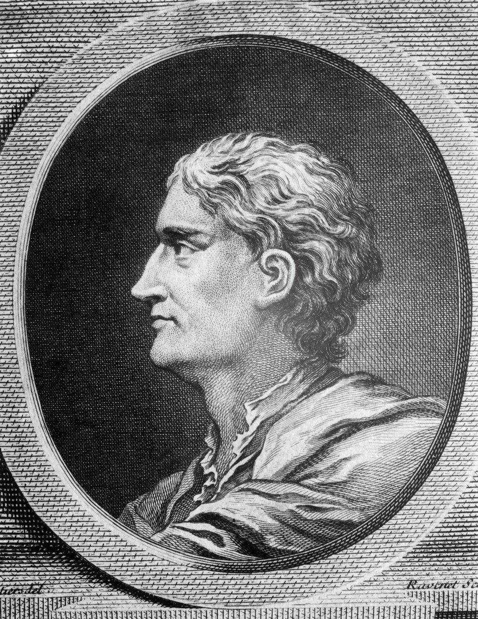 Retrato de Isaac Newton (1642-1727), físico y matemático inglés, grabado de Simon Francois Ravenet (1706-1774) de Simon Francois Ravenet
