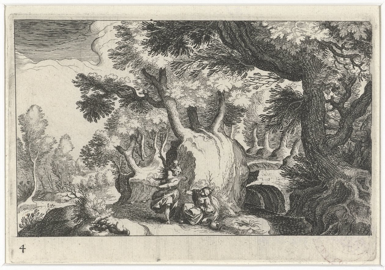 Boslandschap conoció a Hagar en Ismaël Paisaje Zuid-Europeo (título de la serie) Topografía de varias regiones (título de la serie) de Simon Frisius