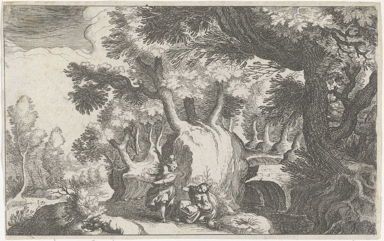 Boslandschap conoció a Hagar en Ismaël Paisaje Zuid-Europeo (título de la serie) Topografía de varias regiones (título de la serie) de Simon Frisius