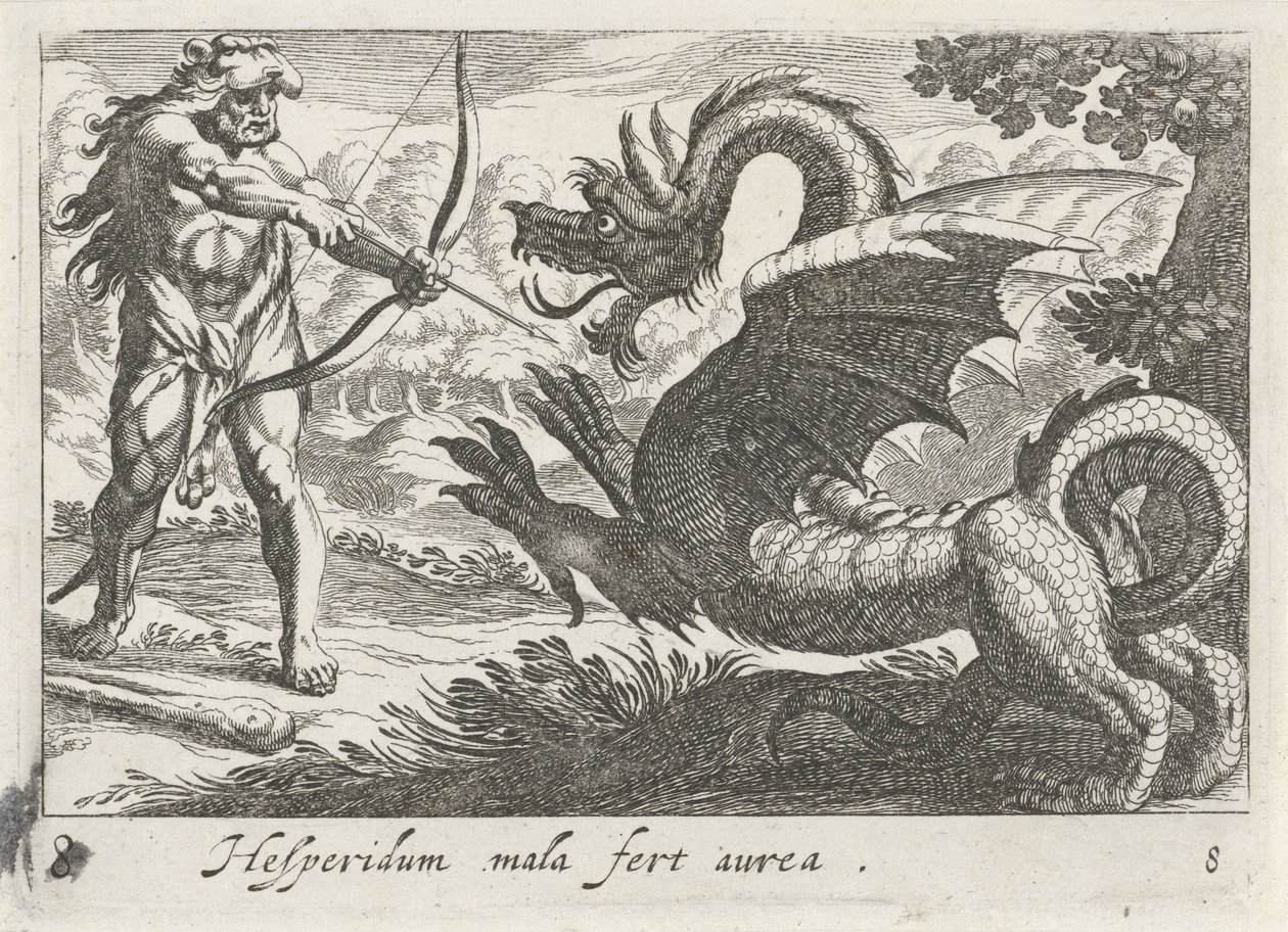 Hércules mata al dragón Ladón de Simon Frisius
