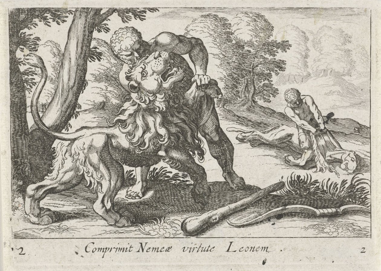 Hércules luchando contra el león de Nemea de Simon Frisius