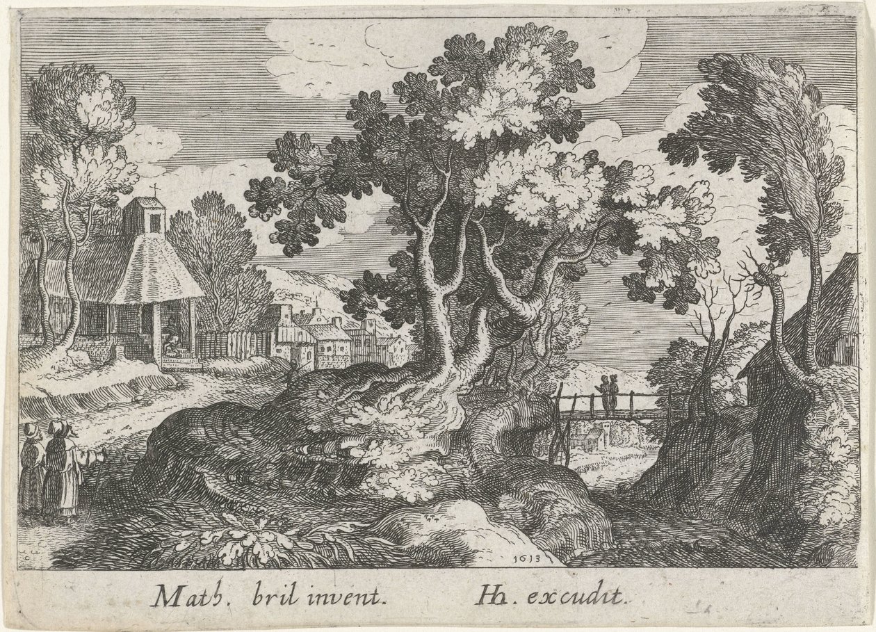 Paisaje con un árbol de Simon Frisius