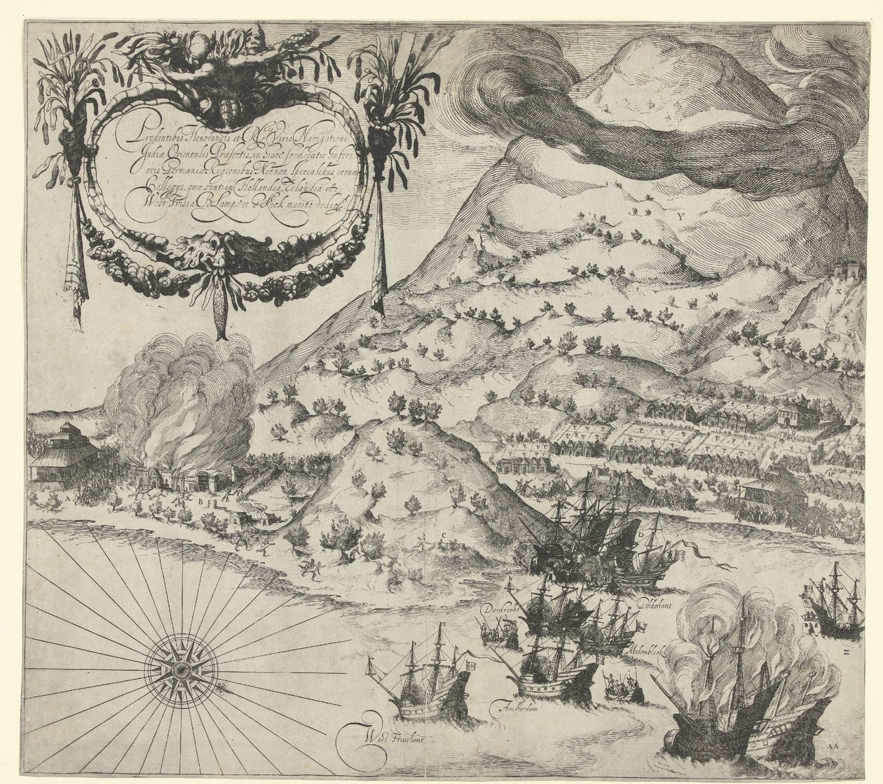 Victoria de los holandeses sobre los portugueses en Tidore (lámina de la izquierda), 1605 de Simon Frisius
