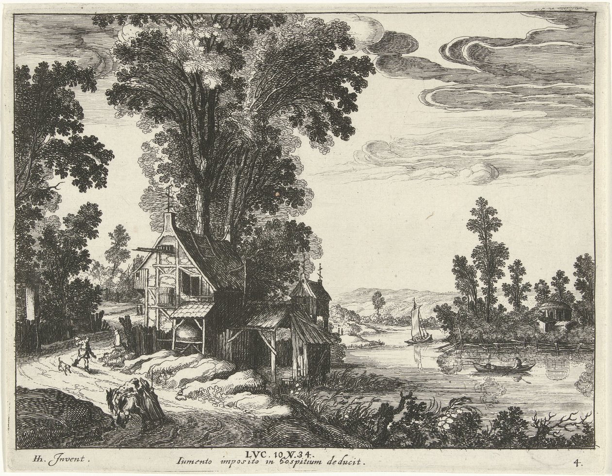 Samaritan lleva a un hombre herido a una posada Parábola del Buen Samaritano (título de la serie) de Simon Frisius