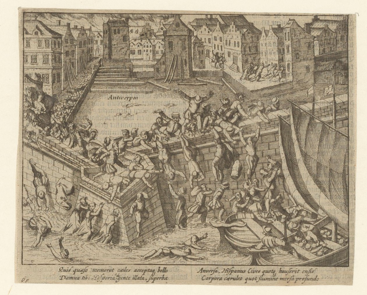 La Furia Española: los habitantes huyen por el Escalda, 1576 de Simon Frisius