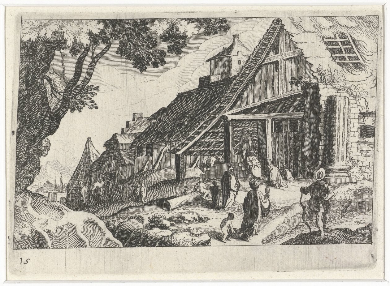 Paisaje urbano con la Adoración de los Reyes Magos de Simon Frisius