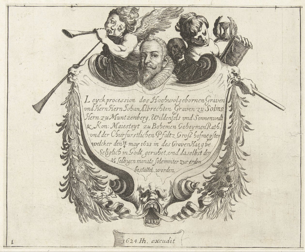 Lámina de portada para el cortejo fúnebre de Johann Albrecht, conde de Solms, 1623 de Simon Frisius