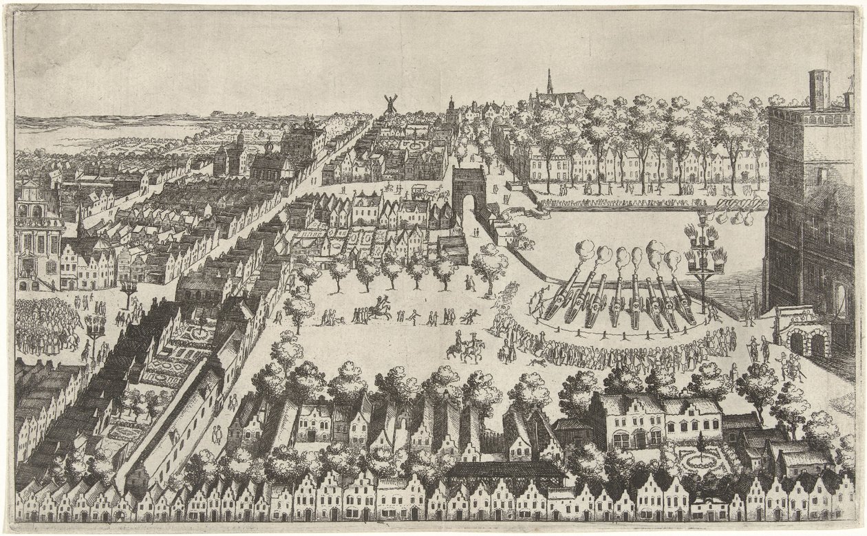 Hogueras de celebración en La Haya tras la proclamación de la tregua, 1609 de Simon Frisius