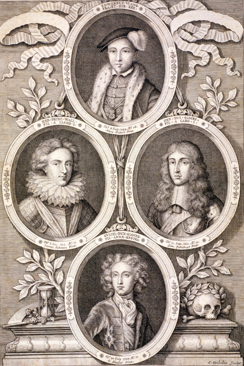 Eduardo VI, Enrique y Guillermo, duques de Gloucester, y Enrique, príncipe de Gales, c1700 de Simon Gribelin