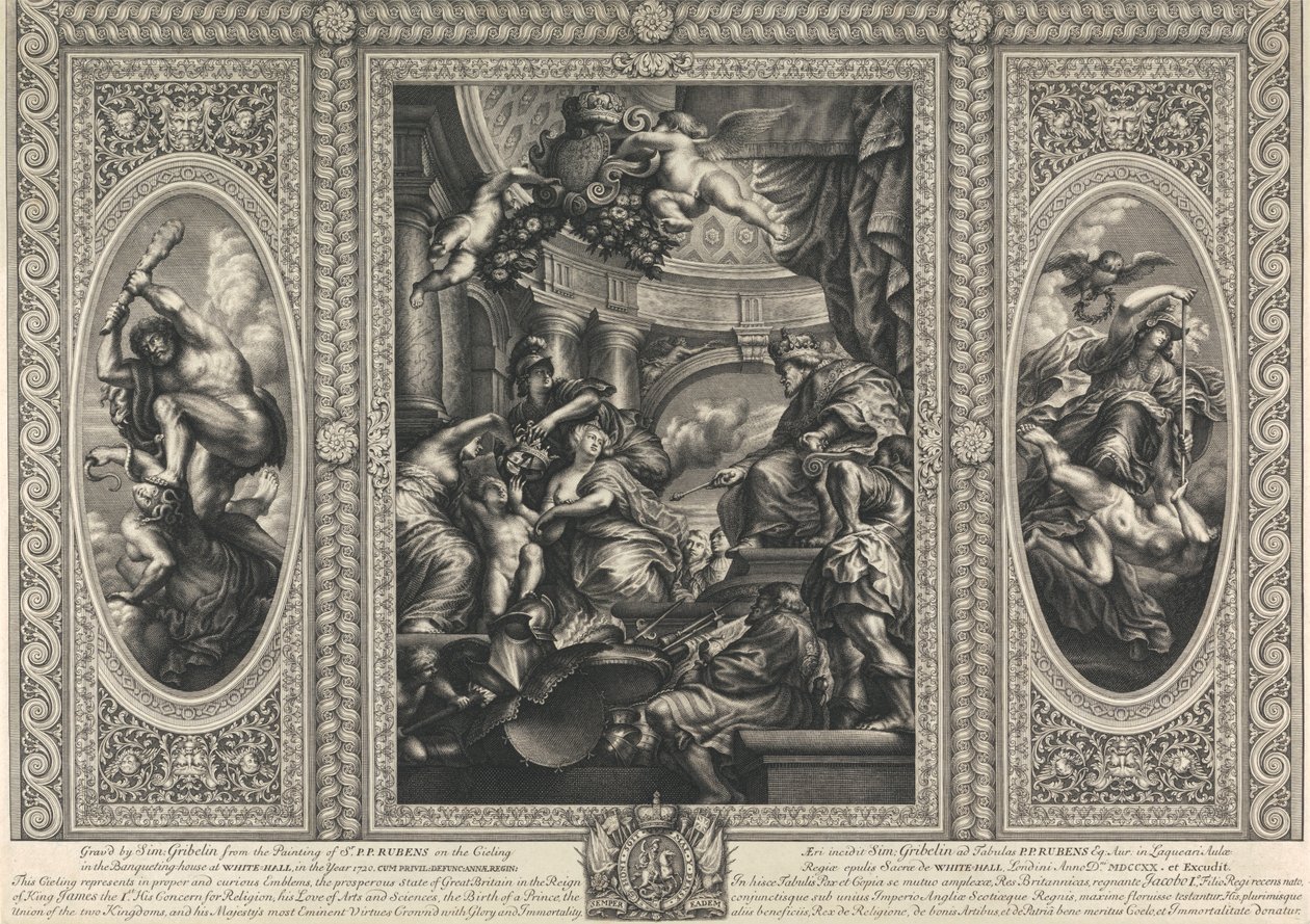 El techo del Banqueting House en Whitehall: La unión de las coronas de Inglaterra y Escocia de Simon Gribelin