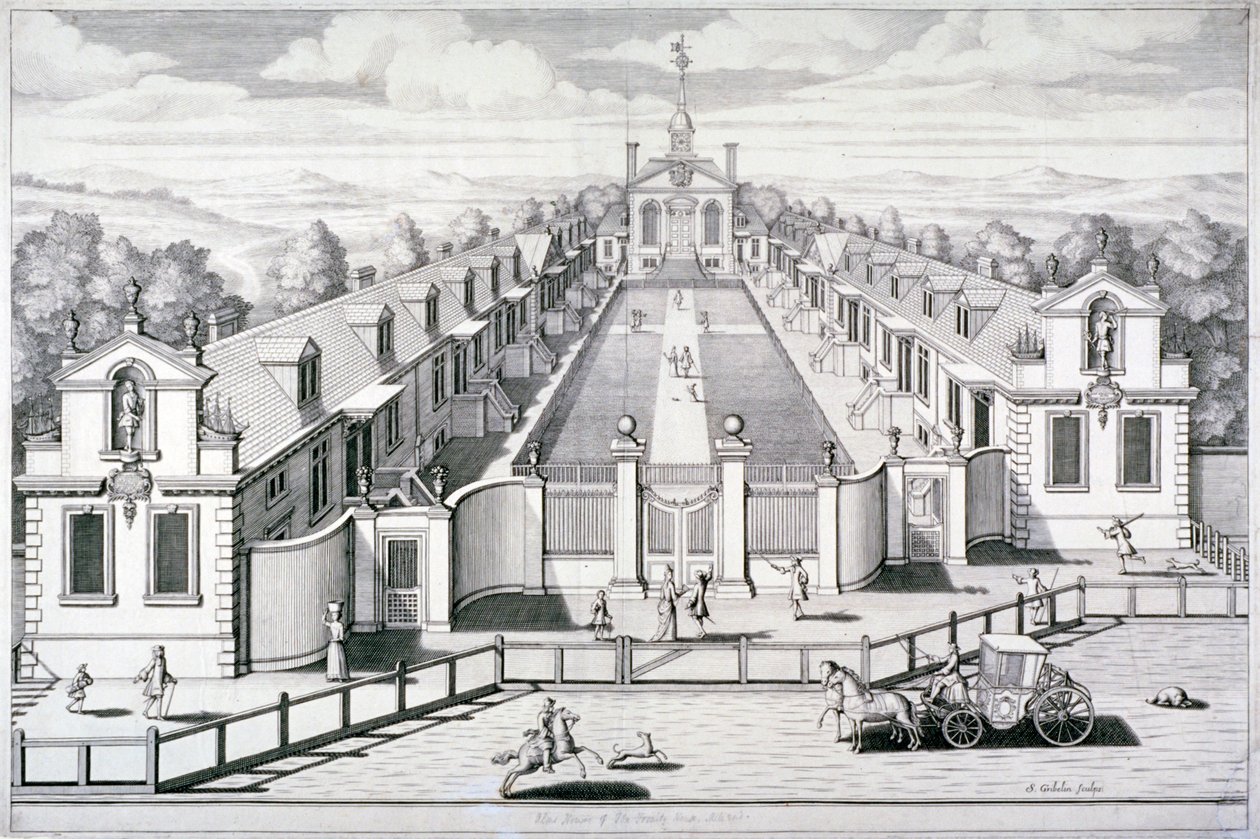 Casas de Beneficencia de la Trinidad, Mile End Road, Stepney, Londres, 1696 de Simon Gribelin