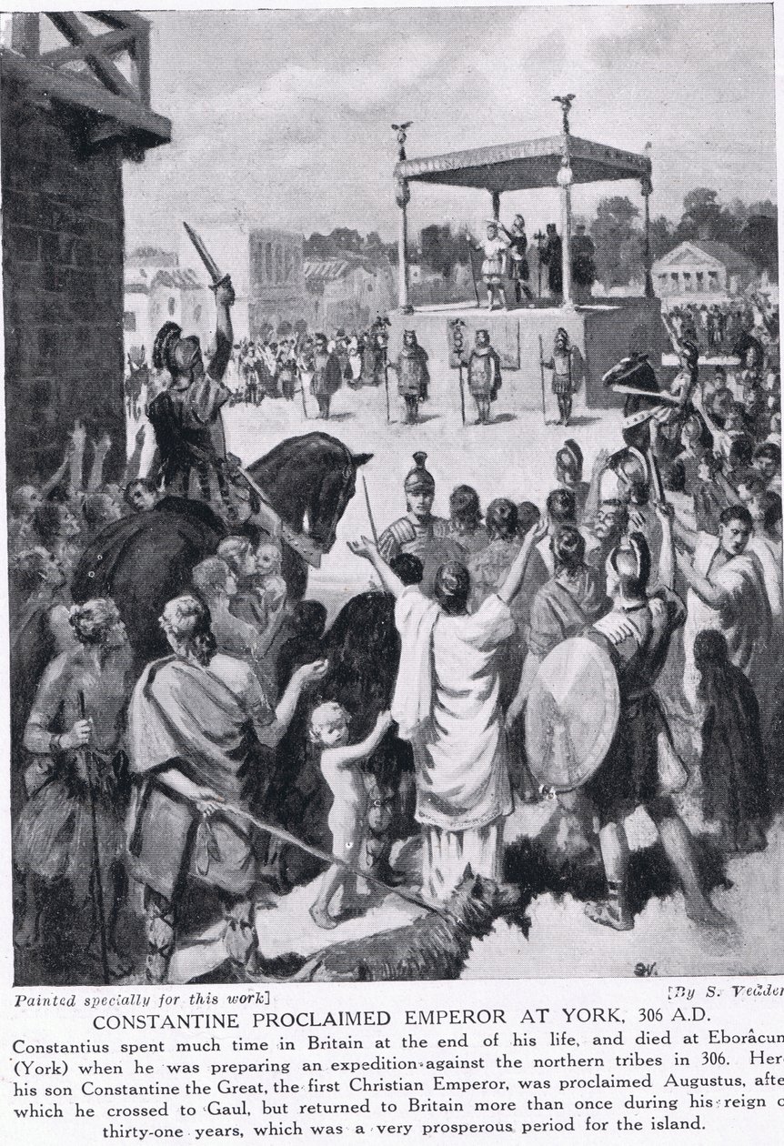 Constantino proclamado Emperador en York, 306 d.C., ilustración de 