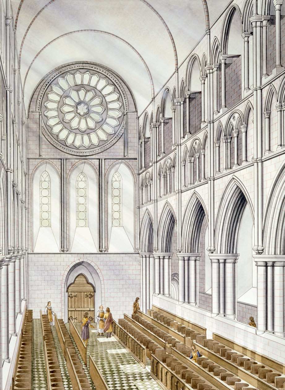 Interior de la iglesia de la abadía de Byland (acuarela sobre papel) de Simon Hayfield