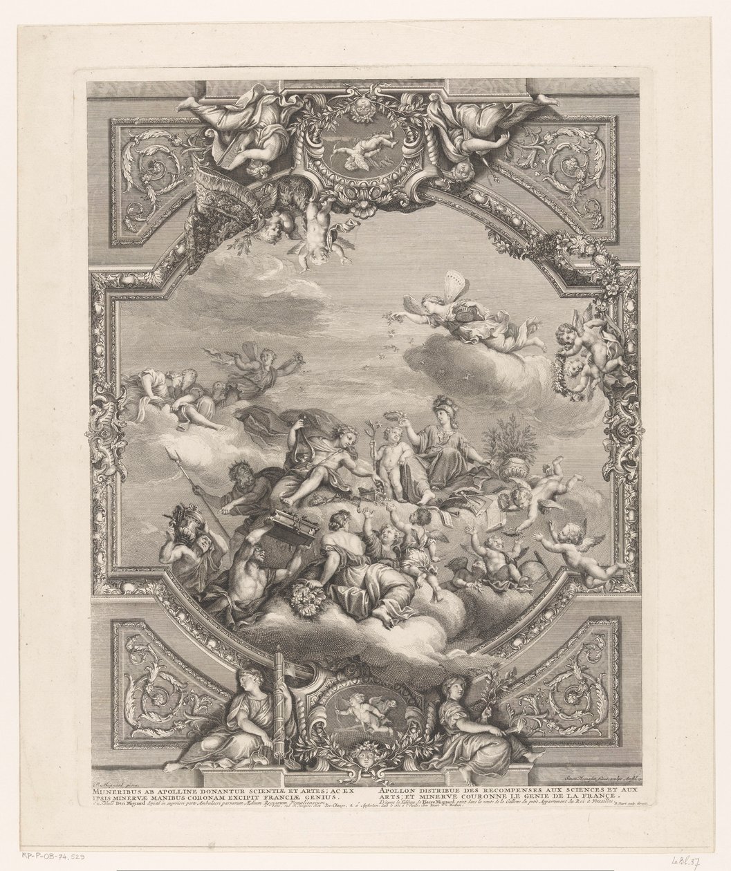 Pintura del techo en Versalles: Apolo entrega premios a las Artes y las Ciencias, Minerva corona al genio de Francia de Simon Henri Thomassin