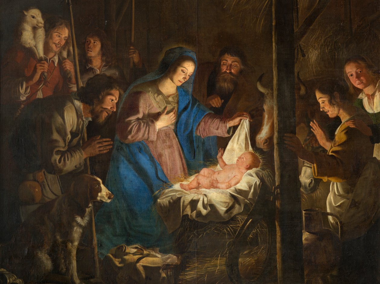 Iglesia parroquial (Iglesia de Nuestra Señora de la Asunción). En el interior. Pintar. Escena navideña. Simon De Paepe. Origen abadía Ename (?). de Simon II de Pape