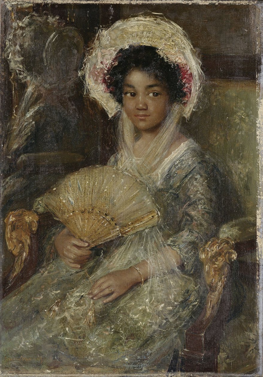 Joven con abanico, c. 1906 (óleo sobre lienzo) de Simon Maris