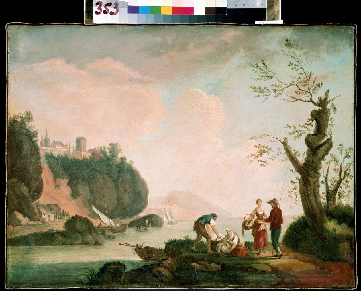 Los pescadores. Pintura de Simon Mathurin Lantarat (1729-1778). Óleo sobre lienzo. Arte francés, rococó. Museo de Arte Mikhail Kroshitsky, Sebastopol (Ucrania) de Simon Mathurin Lantarat