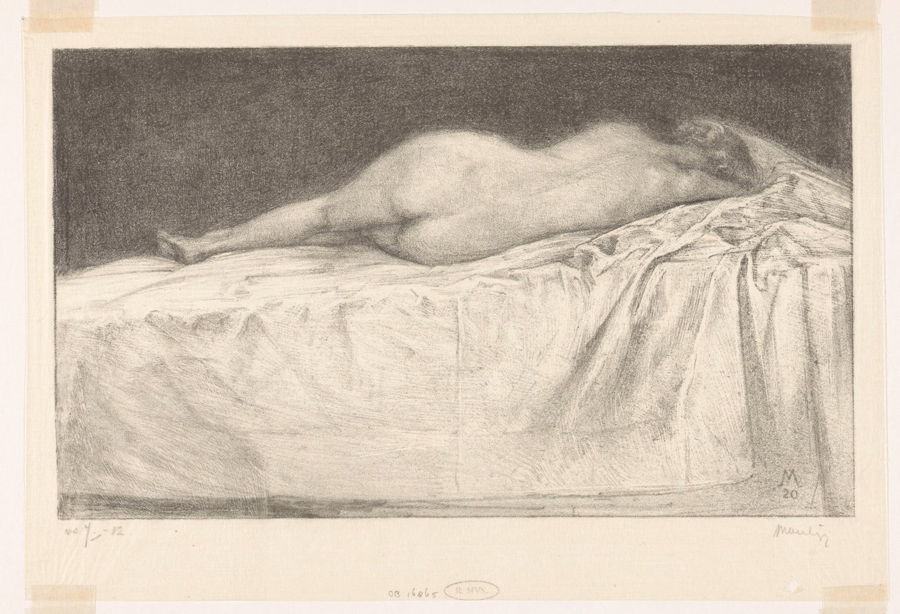 Mujer desnuda tumbada en la cama de Simon Moulijn (signed by artist)