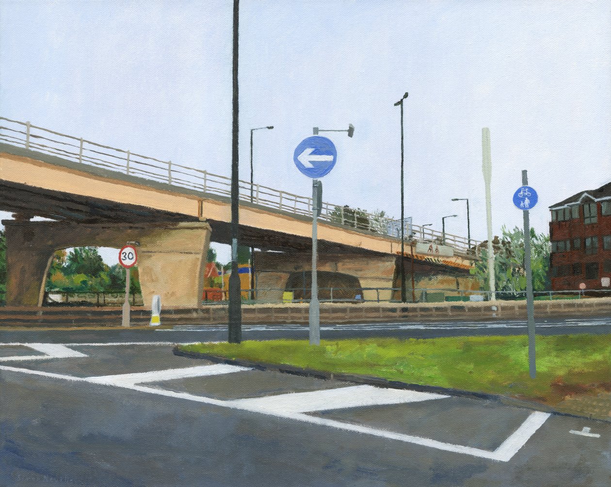 Paso elevado de hormigón e intersección, 2024 (óleo sobre lienzo) de Simon Neville