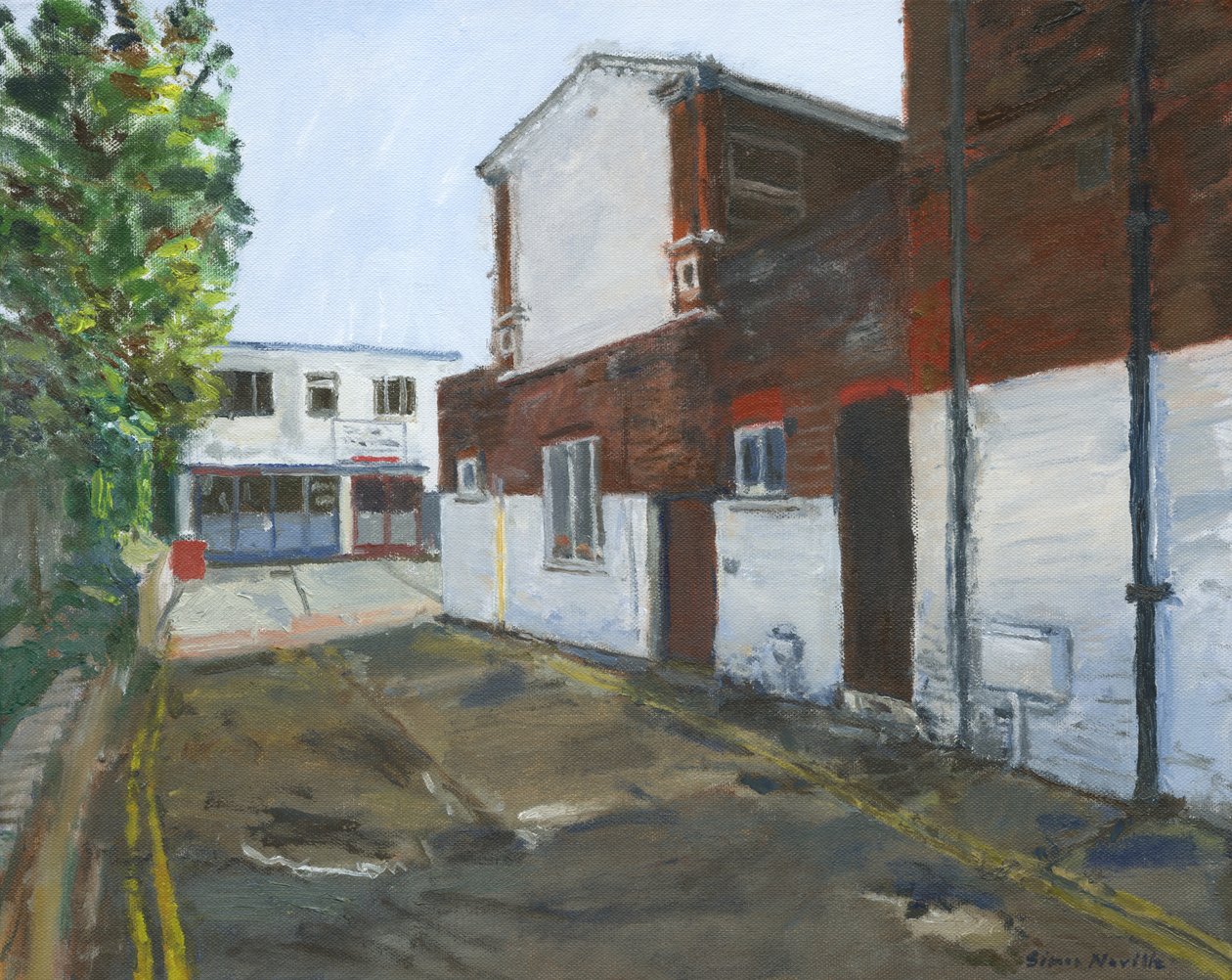 Motorworks, Westgate-on-Sea, 2024 (óleo sobre lienzo) de Simon Neville