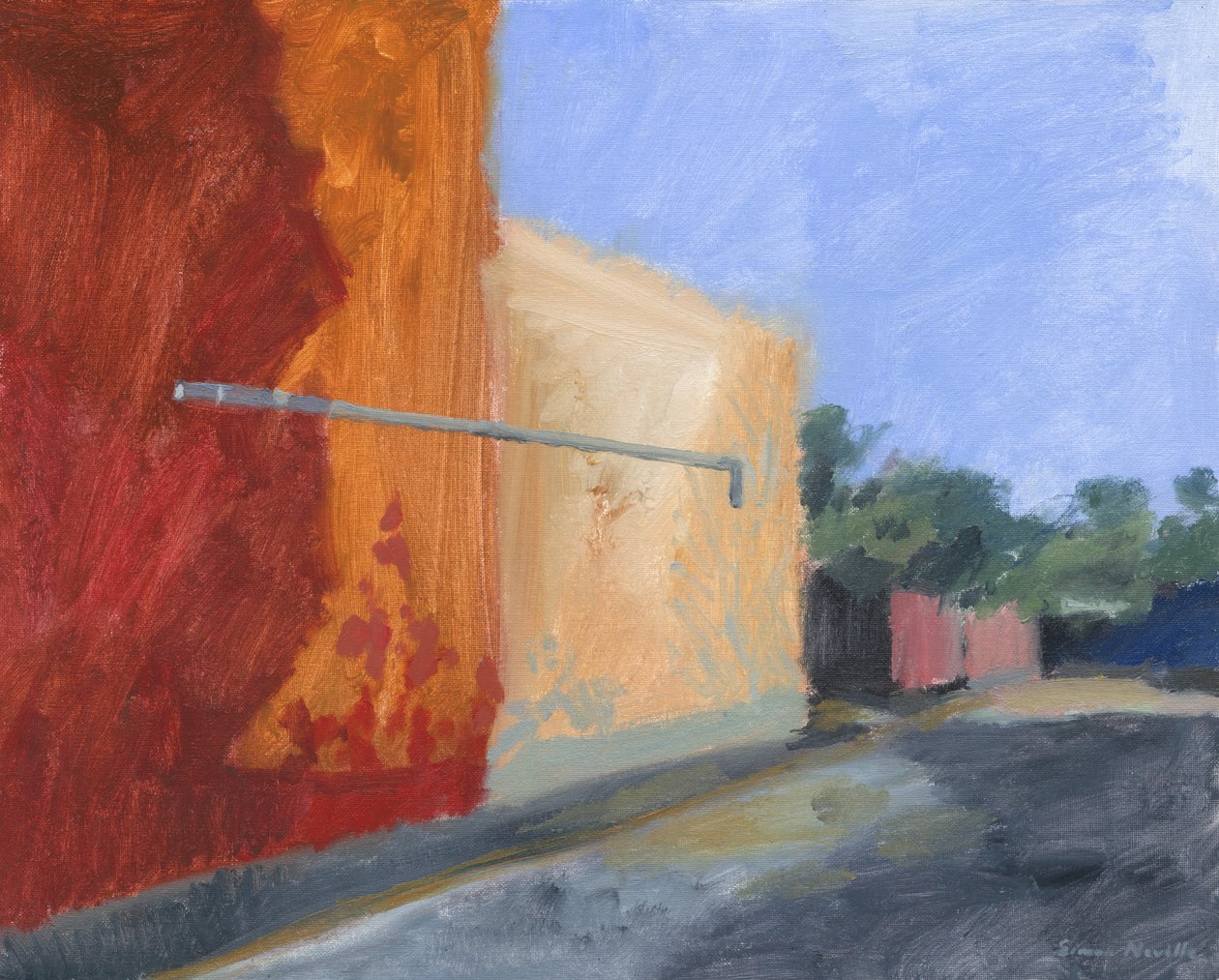 Lateral de edificio a la luz del sol, 2024 (óleo sobre panel de lienzo) de Simon Neville