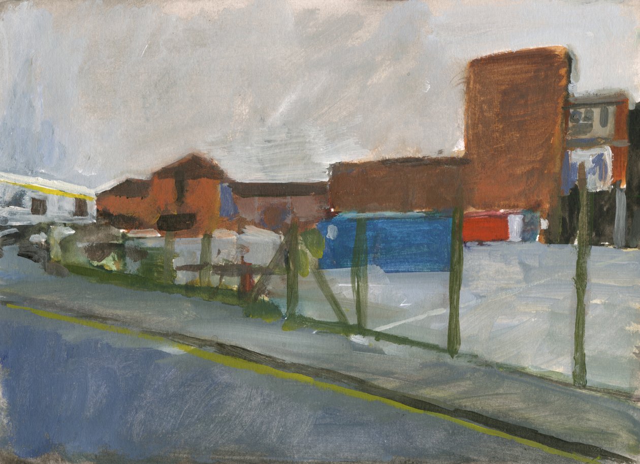 Edificio de almacenamiento, supermercado y central telefónica 2024 (pintura) de Simon Neville