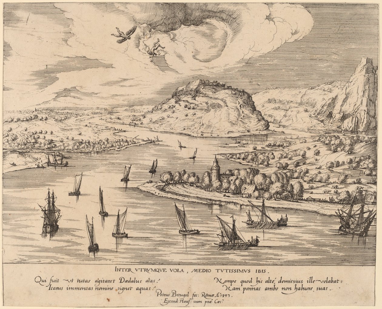 Paisaje fluvial con la caída de Ícaro de Simon Novellanus after Pieter Bruegel the Elder
