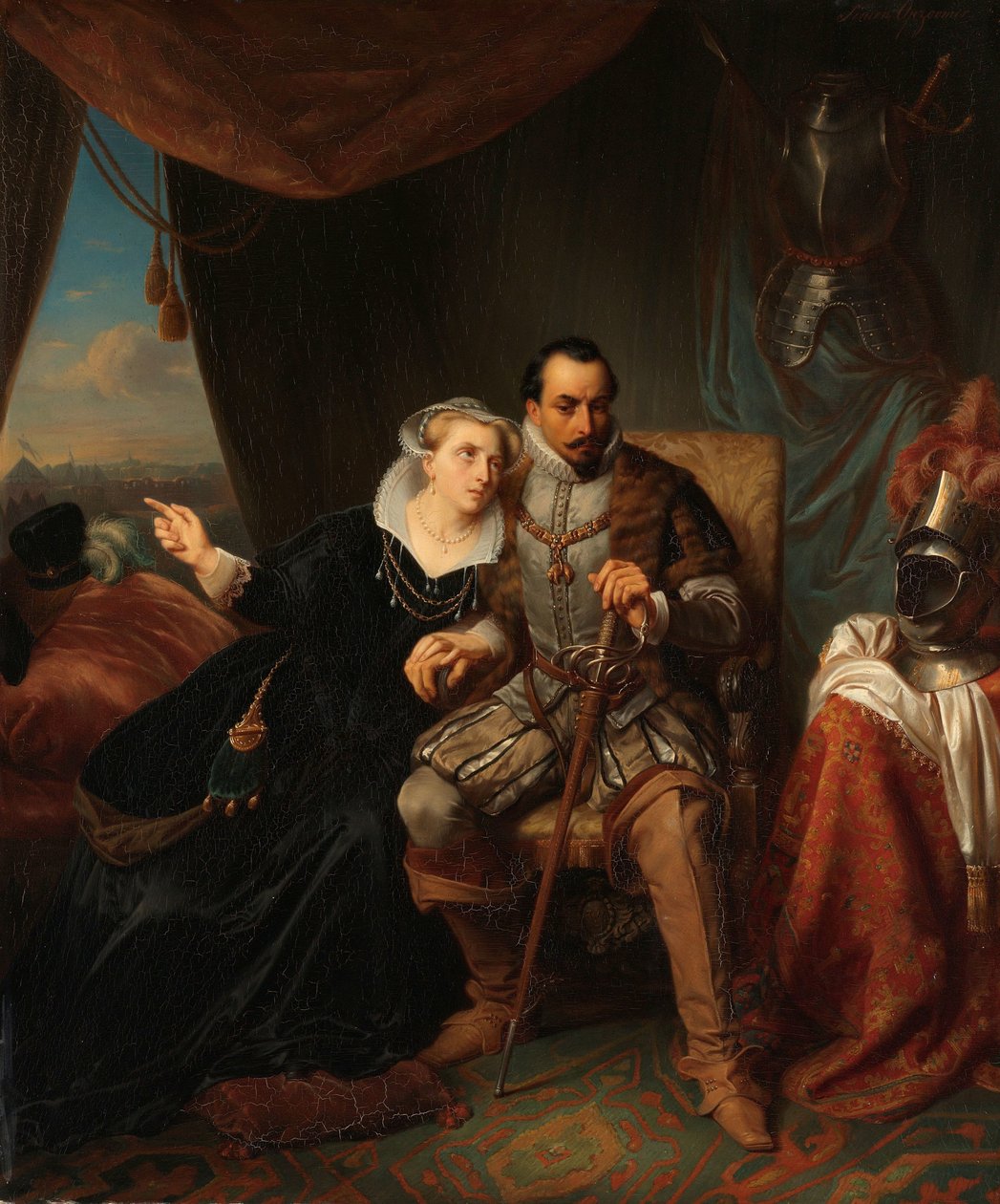 Magdalena Moons ruega a su prometido Francisco Valdez que posponga el asalto a Leiden una noche más, 1574
Escena de la Guerra de los Ochenta Años de Simon Opzoomer