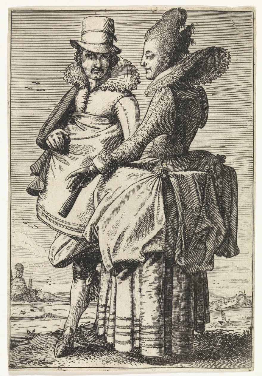 Hombre y mujer vestidos según la moda de alrededor de 1625 de Simon Poelenburg (attributed to)