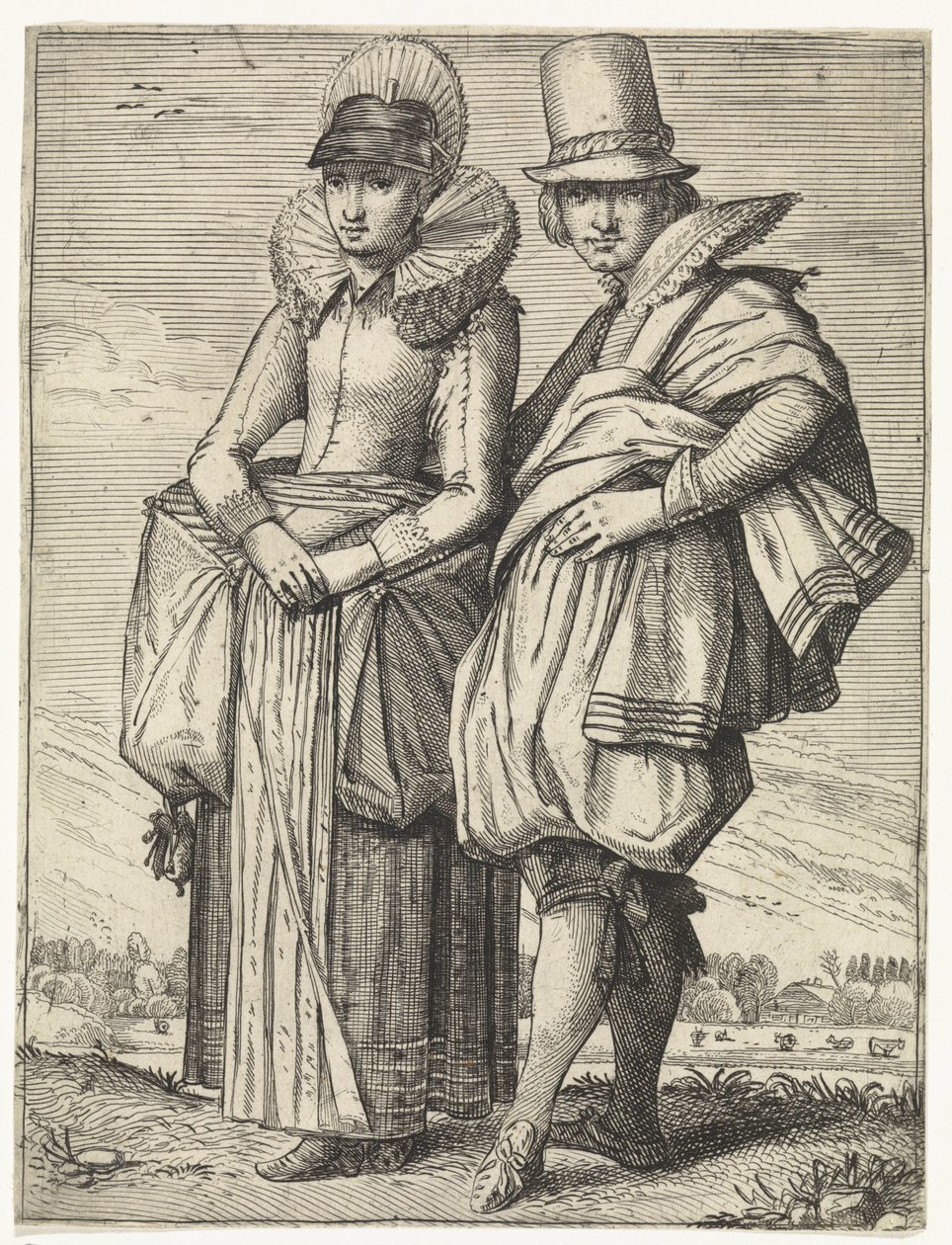 Hombre y mujer vestidos según la moda de alrededor de 1625 de Simon Poelenburg (attributed to)
