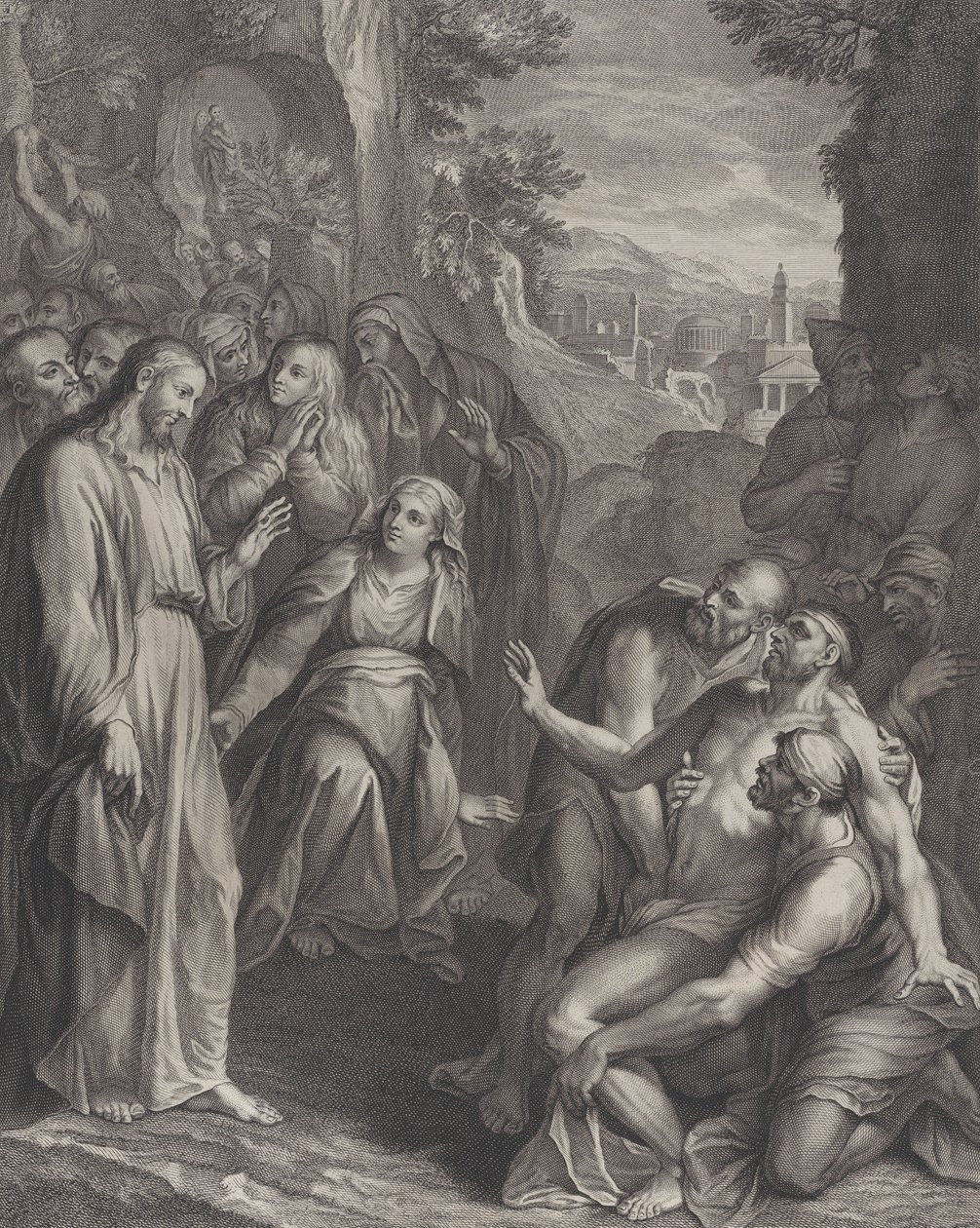 La resurrección de Lázaro, con Cristo de pie a la izquierda, ca. 1729 de Simon Vallee