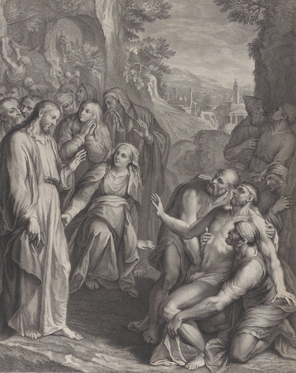 La resurrección de Lázaro, con Cristo de pie a la izquierda, ca. 1729 de Simon Vallee