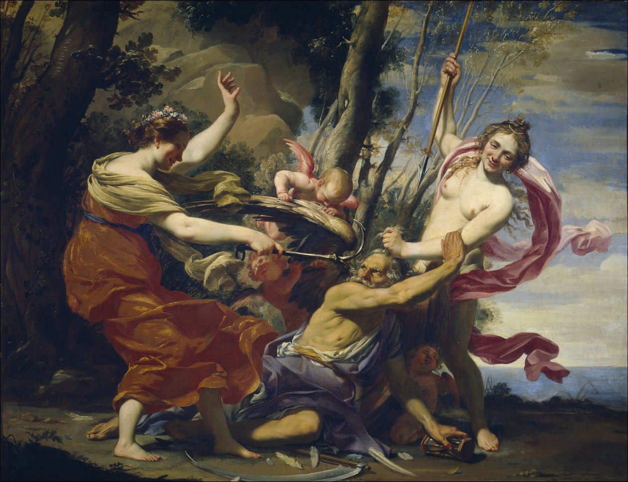Padre tiempo vencido por el amor, la esperanza y la belleza - Vouet, Simon (1590-1649) - 1627 - Óleo sobre lienzo - 107x142 - Museo del Prado, Madrid de Simon Vouet