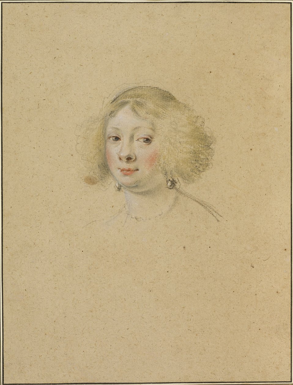 Retrato de una joven con pendientes de perlas de Simon Vouet
