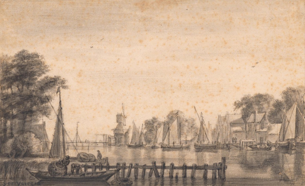 El Vecht cerca de Weesp con el molino «De Stinkerd» de Simon de Vlieger