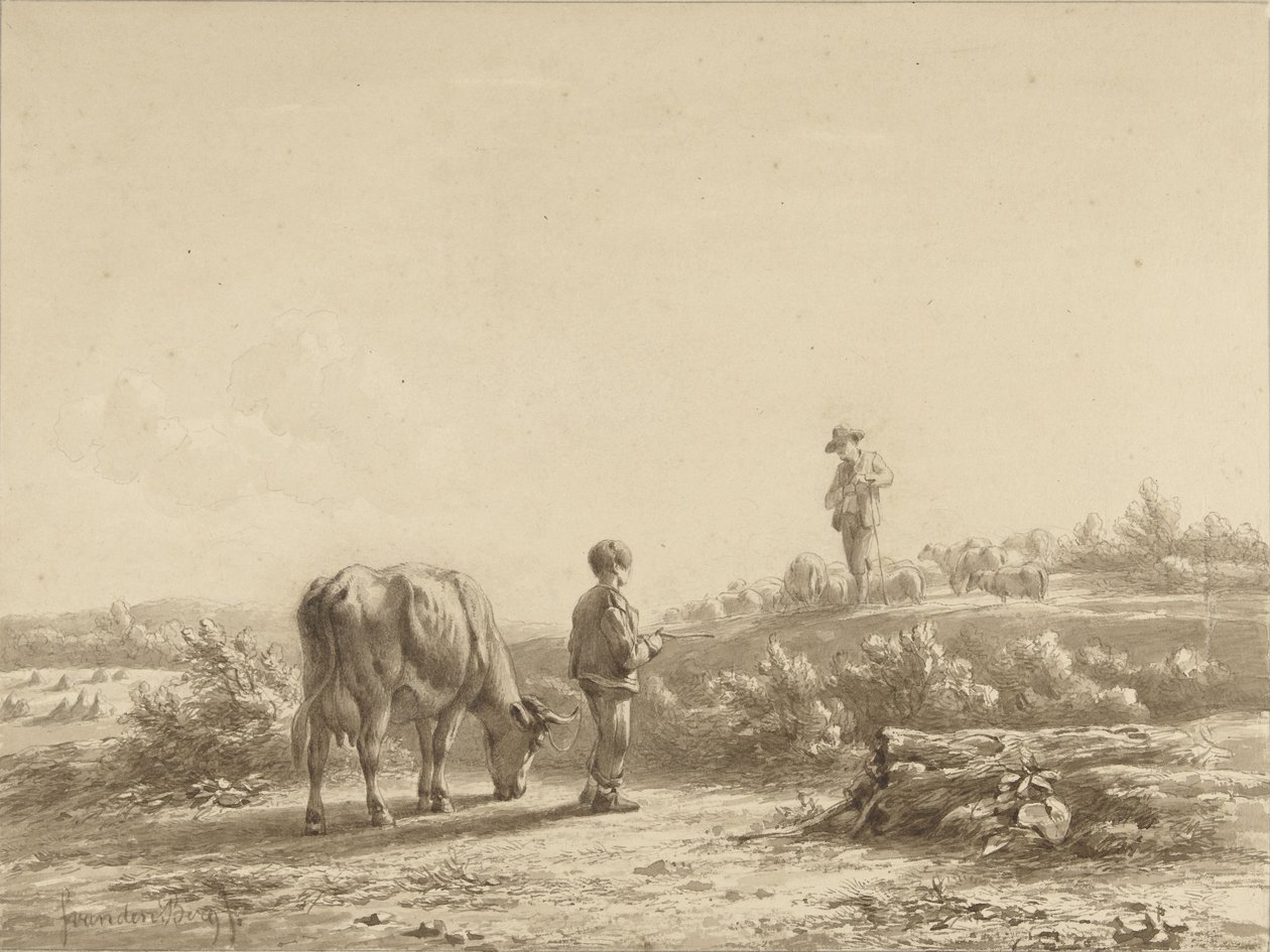Niño con vaca y pastor de Simon van den Berg