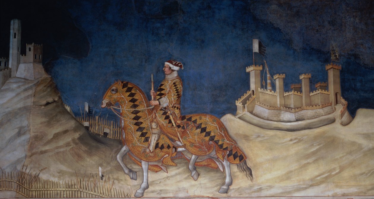 Conmemoración de Guidoriccio da Fogliano en el sitio de Montemassi, de la Sala del Mappamondo, 1328 (detalle) de Simone Martini