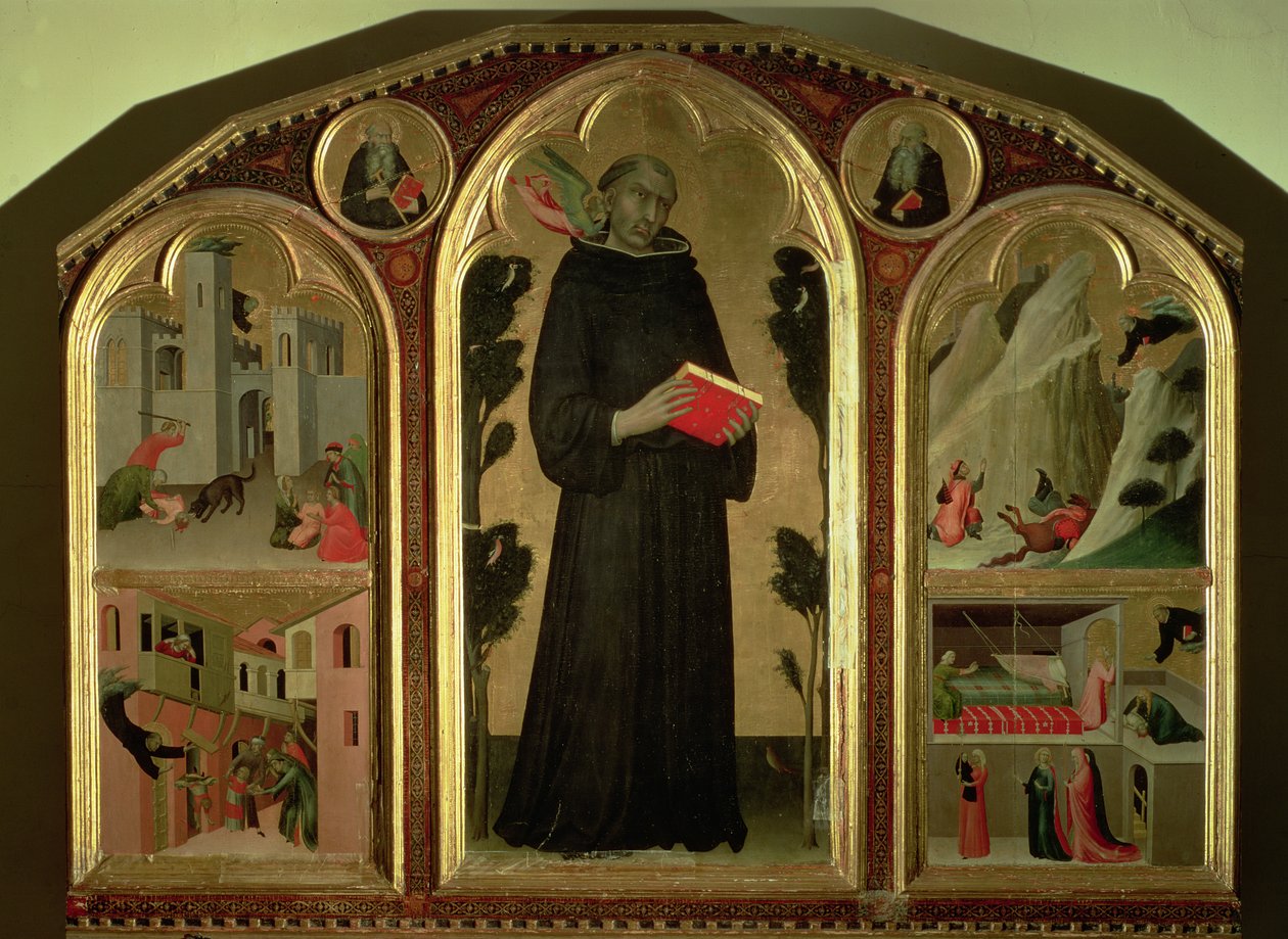 El Bendito Agostino Novello Retablo, con cuatro de sus milagros, c.1328 de Simone Martini