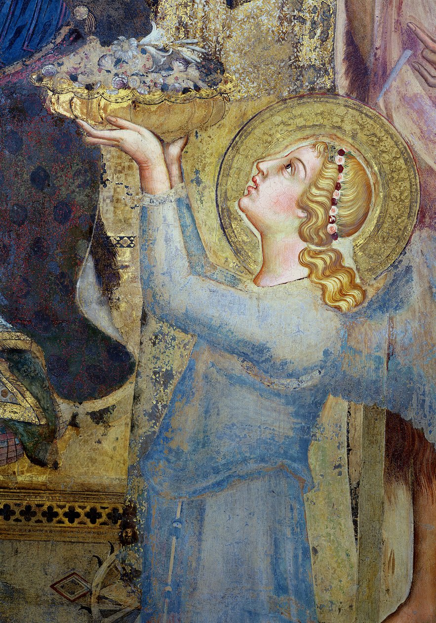 Maestà: Ángel ofreciendo flores a la Virgen (detalle) de Simone Martini