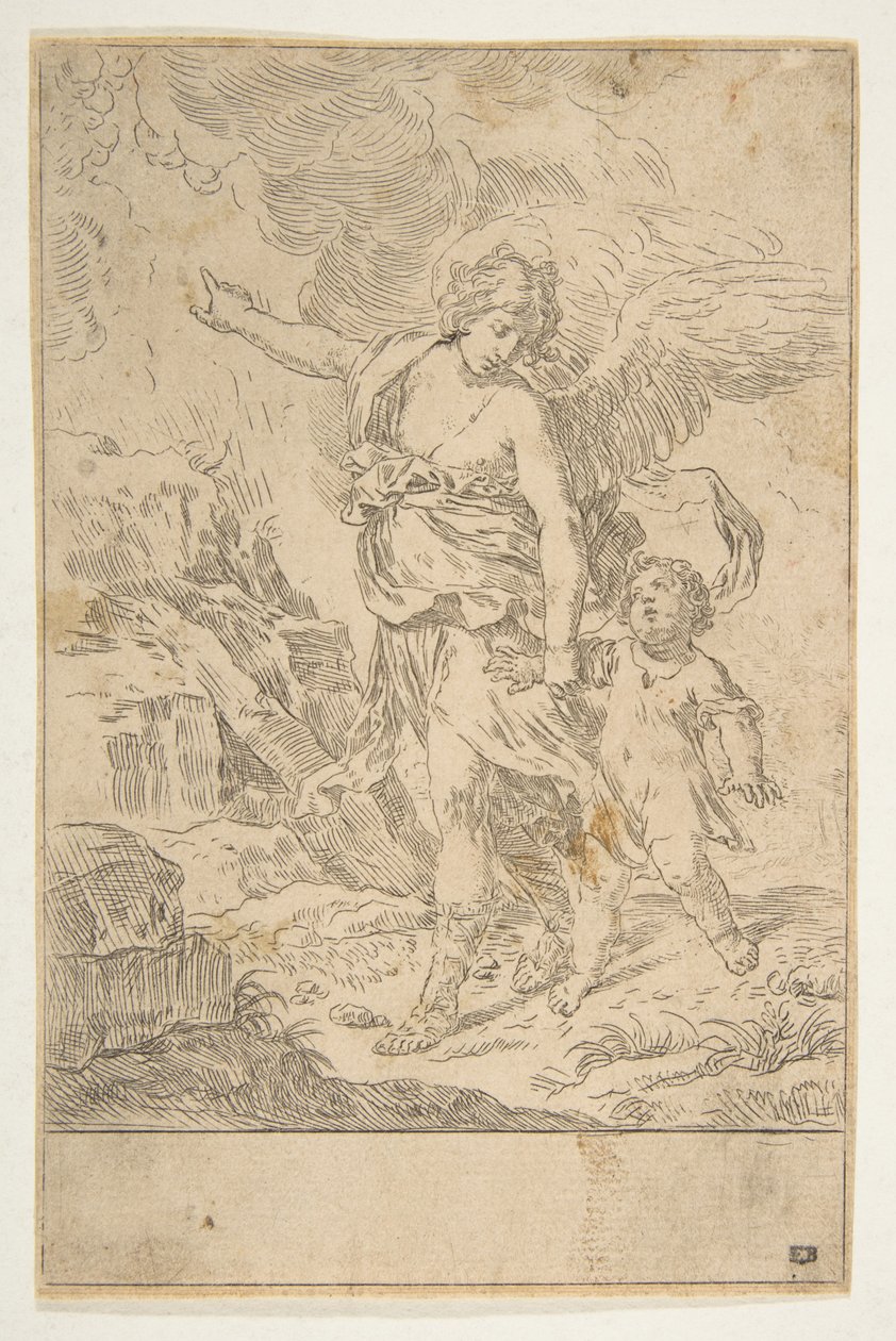 Un ángel guardián caminando con un niño, ca. 1640 de Simone Cantarini