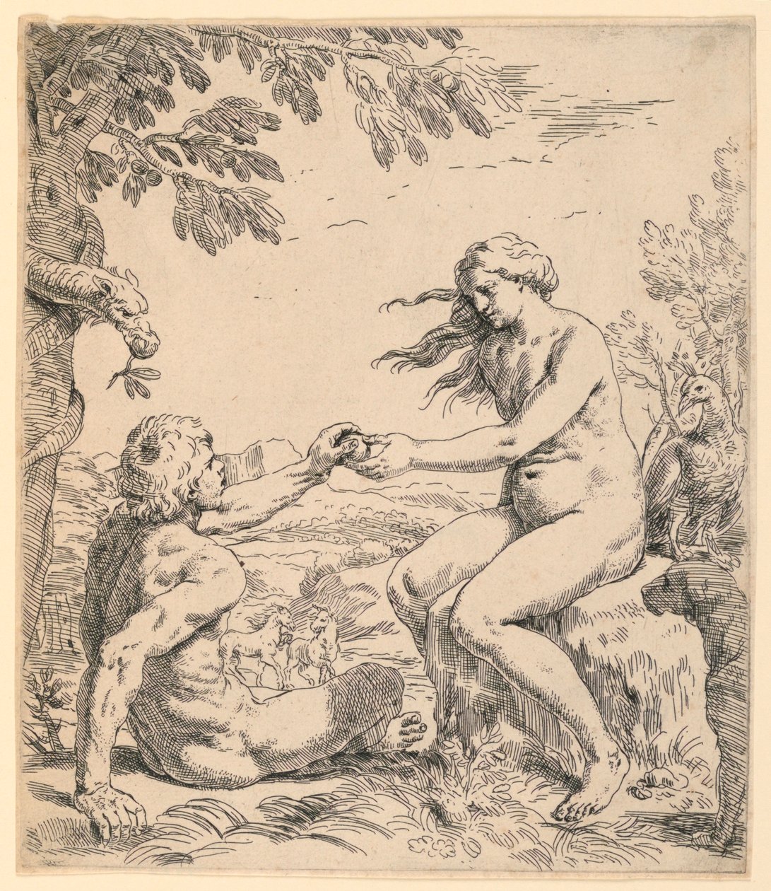 Adán y Eva de Simone Cantarini