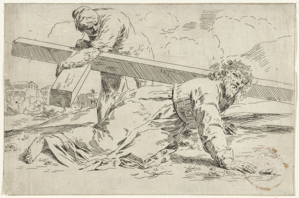 Cristo sucumbe al peso de la cruz de Simone Cantarini