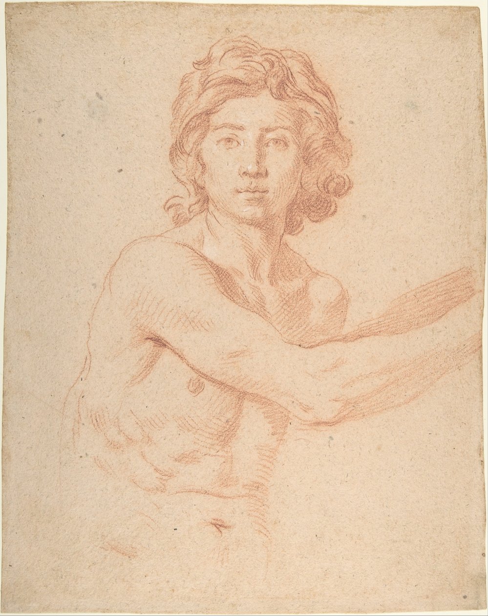 Medio cuerpo de un joven con el brazo derecho levantado de Simone Cantarini