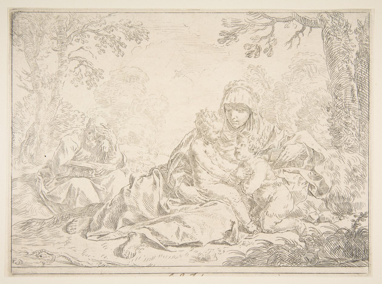Sagrada Familia con San Juan Bautista, ca. 1637-1640 de Simone Cantarini