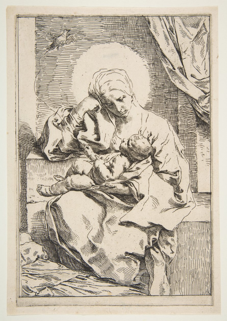 Madonna y Niño con un pájaro, ca. 1635-1636 de Simone Cantarini