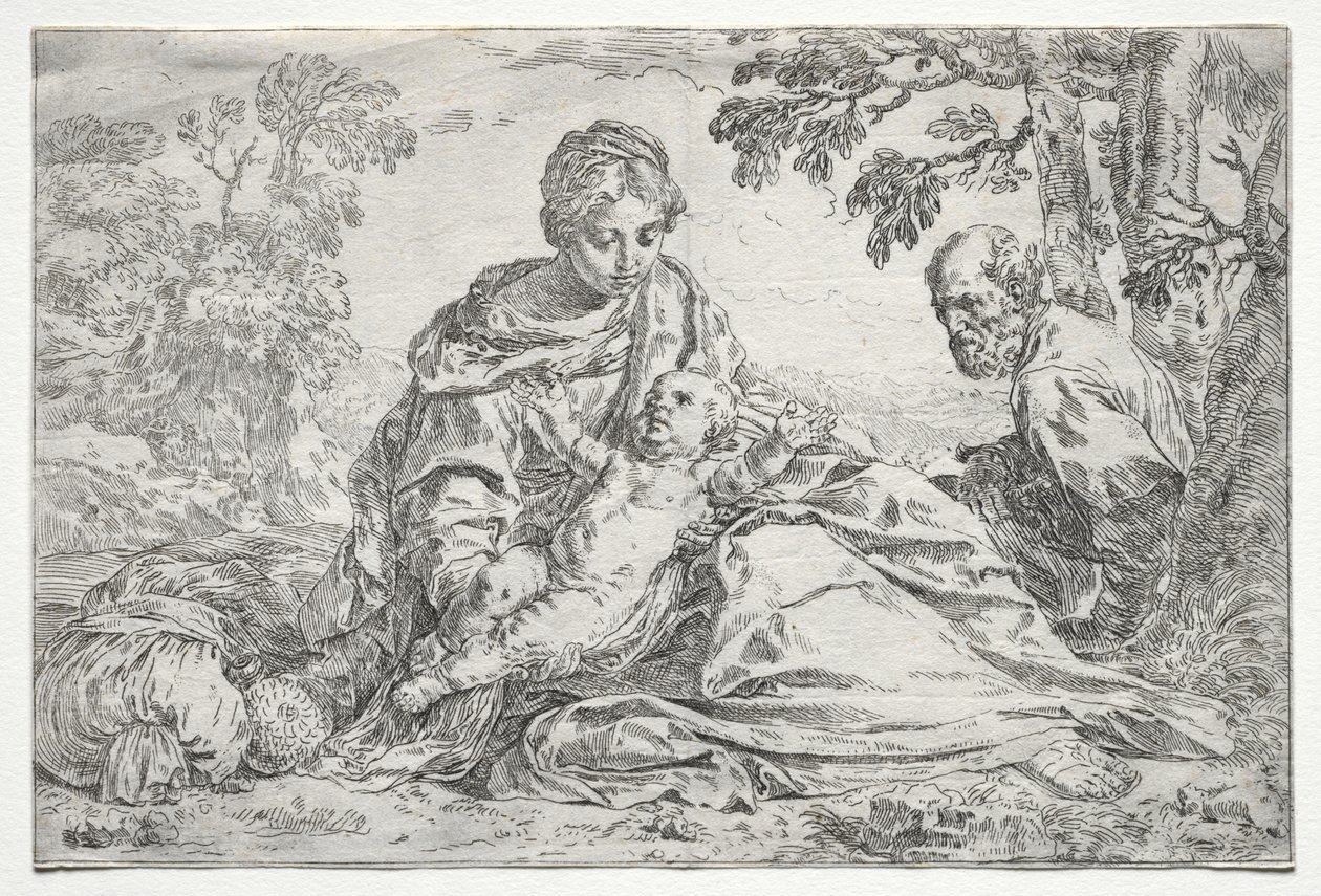 Rest on the Flight into Egypt de Simone Cantarini