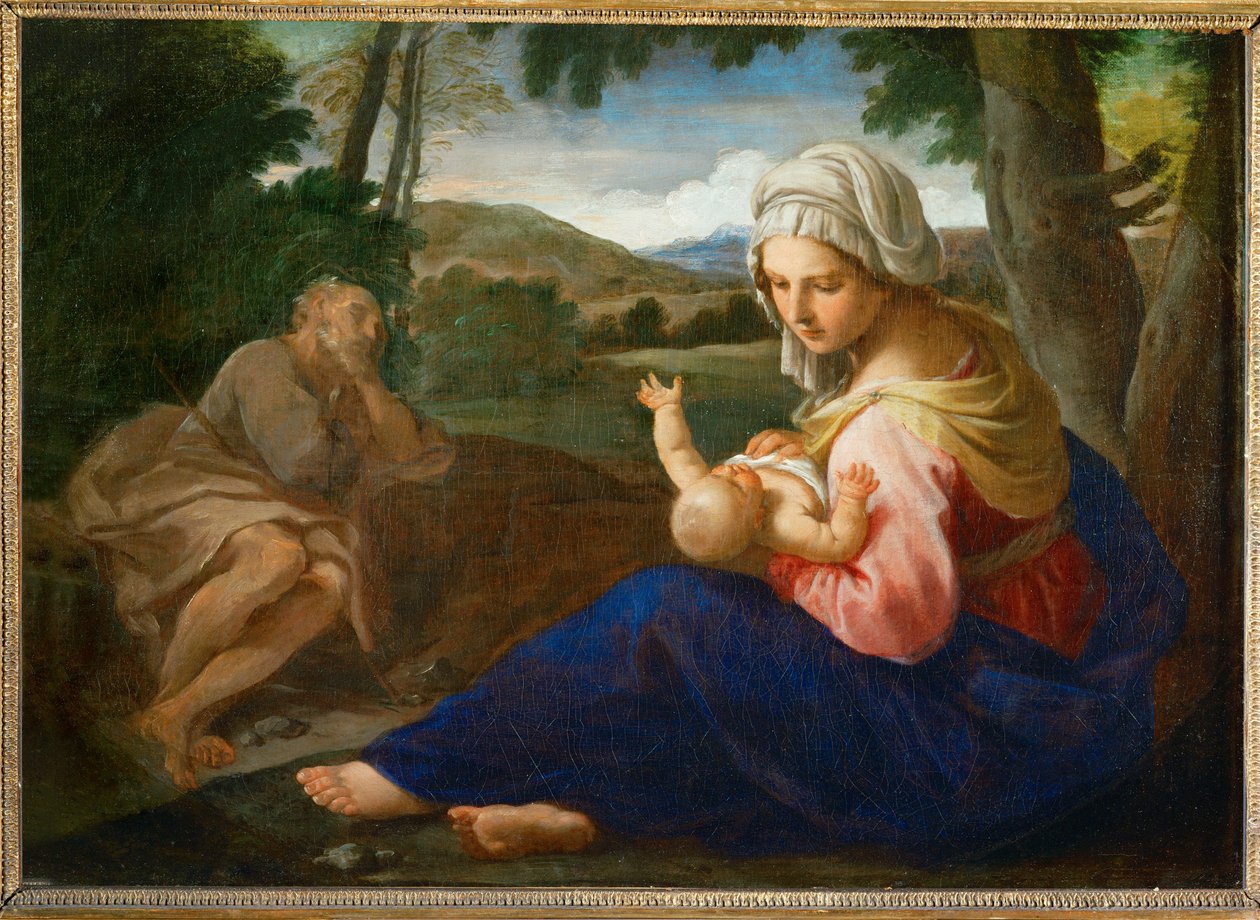Descanso en la huida a Egipto (pintura sobre lienzo) de Simone Cantarini